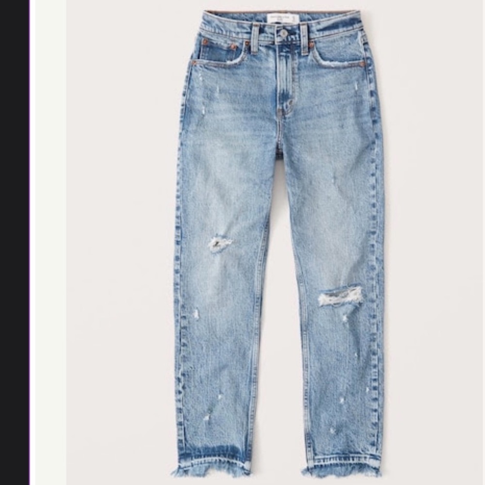 Abercrombie & Fitch - The Mom High Rise - Color Light Ripped Wash - Sz 26